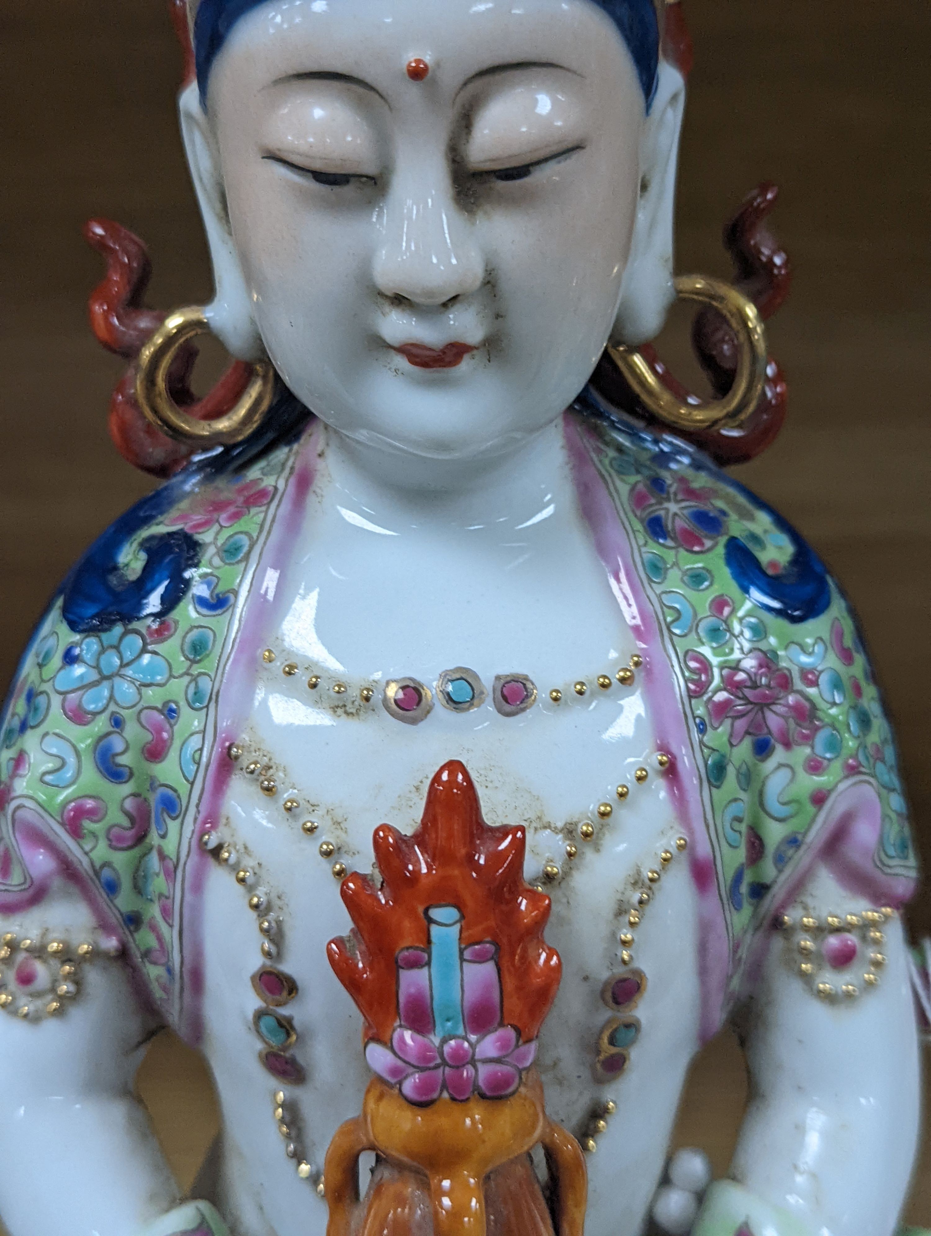 A Chinese famille rose seated of Amitayus, marked to base - 33cm tall